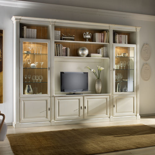 Móvel de parede contemporâneo para TV - R13 - MOLETTA MOBILI - em madeira laqueada / modular / com iluminação embutida