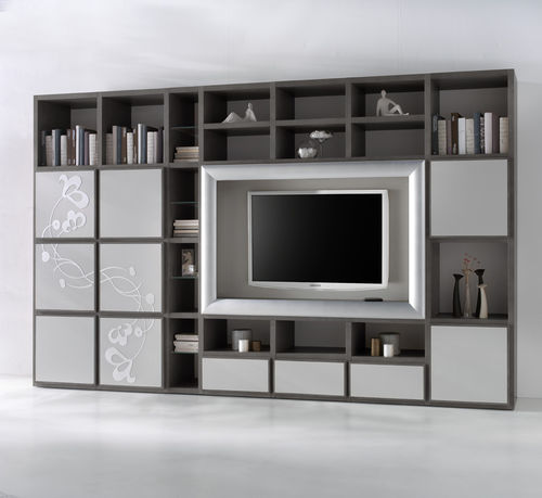 Móvel de parede contemporâneo para TV - ST 58 - MOLETTA MOBILI - em madeira de freixo / modular / com prateleiras