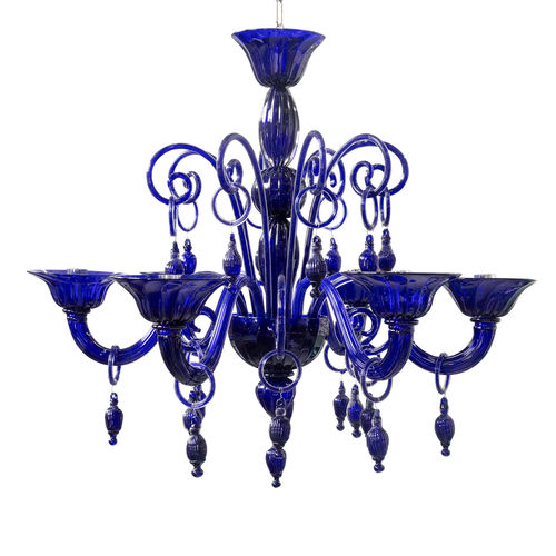 Lustre clássico - Blue Moon - BOTTEGA VENEZIANA - em vidro soprado / em vidro de Murano / para 6 lâmpadas