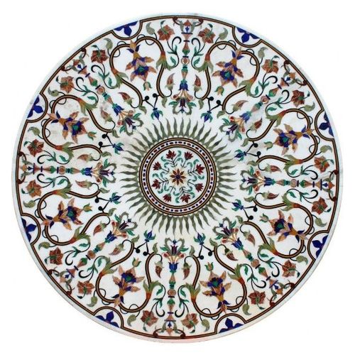 Tampo de mesa em mármore - WHITE INLAID  - INDIA STONE EXPORT