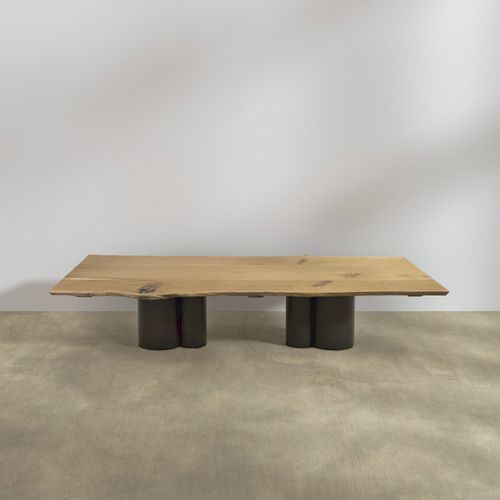 Mesa de jantar contemporânea - Liah Slab - LITOOC - em madeira maciça / com base em aço / retangular