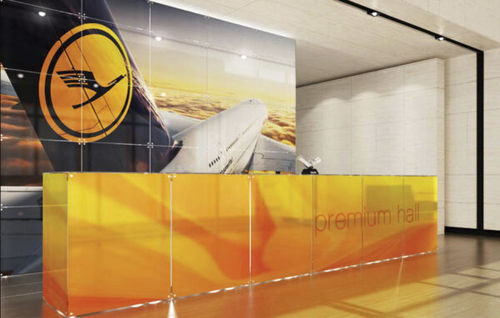 Balcão de recepção modular - ZONE - MODULAR GLASS SYSTEM NEO LTD - em vidro / com iluminação