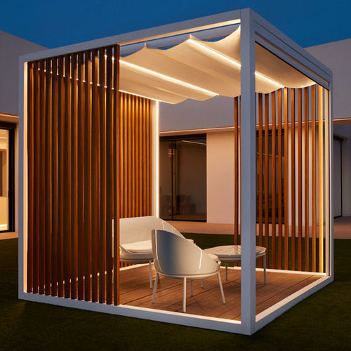 Pérgola em madeira - Brez  - MOWEE - em alumínio / com lâminas orientáveis / com cobertura em tela