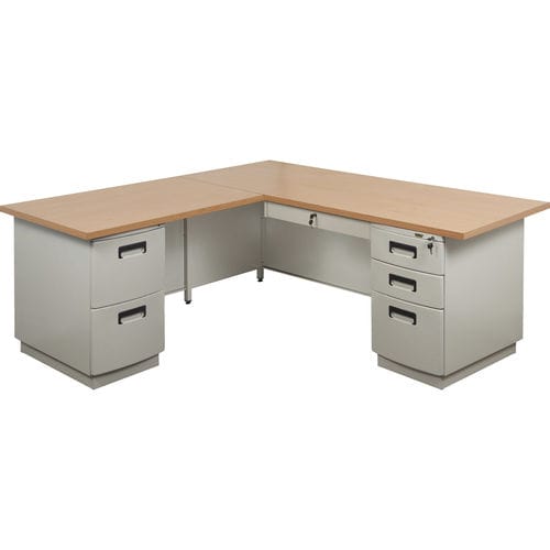 Mesa secretária contemporânea - L-SHAPE  - Columbia - em aço / com compartimento de arrumação / para escola