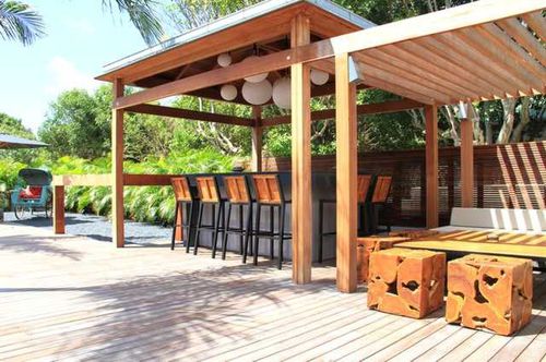 Pérgola em madeira - BOIS EXOTIQUE - Beach Concept - com cobertura de madeira / desmontável / para hotel