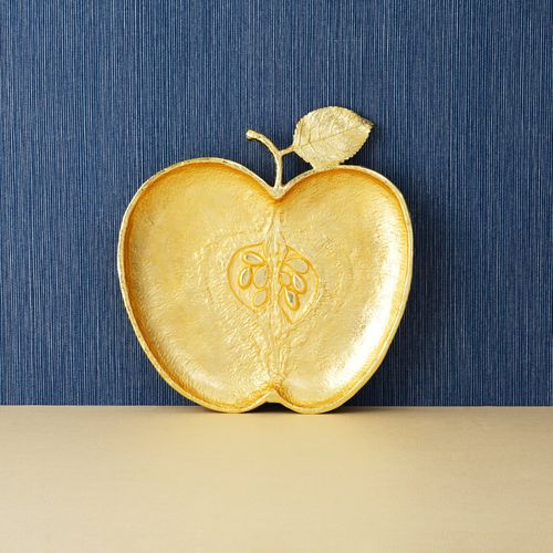 Prato raso - APPLE - Michael Aram - em metal esmaltado / estampado / dourado