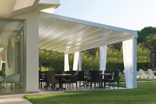 Pérgola apoiada em parede - E95 PLUS - Termo Express - em alumínio / com cobertura retrátil / sob medida