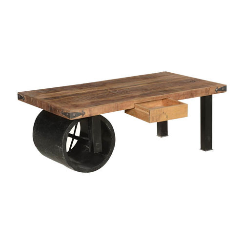 Mesa de centro de design industrial - KAVAN - Furniture BoutiQ - em madeira maciça / com base em ferro / retangular