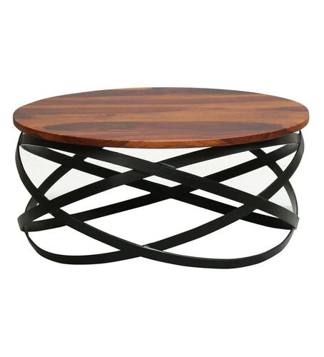 Mesa de centro de design industrial - KANAWAA - Furniture BoutiQ - em madeira maciça / com base em ferro / redonda