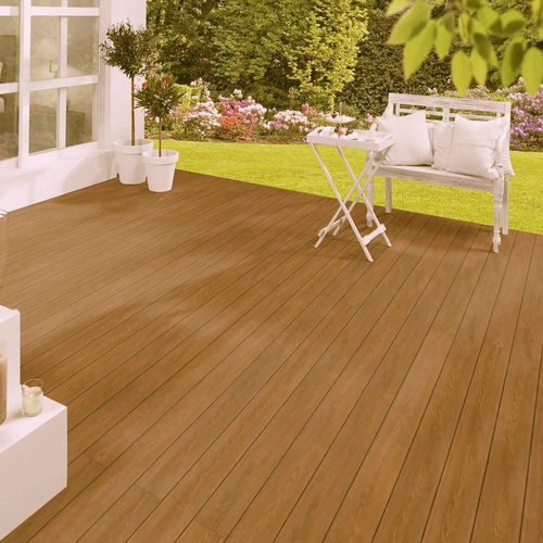 Tábua de deck em madeira plástica - TEAK OUTDOOR - Décoplus Parquets - efeito de madeira / ranhurada / com sistema de encaixe