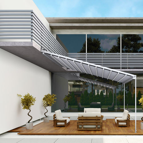 Pérgola apoiada em parede - ZEN RAIN  - gaviota - em alumínio / com lâminas orientáveis