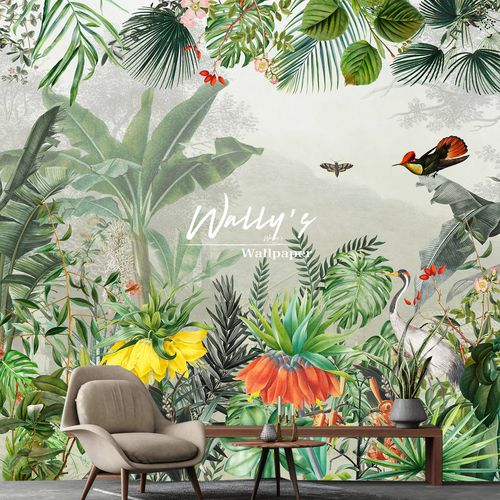 Papel de parede contemporâneo - TROPICAL GARDEN - Wally's - com natureza / cinza / verde