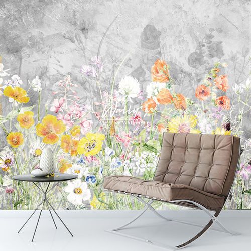 Papel de parede contemporâneo - EROTIC  - Wally's - floral / cinza / branco