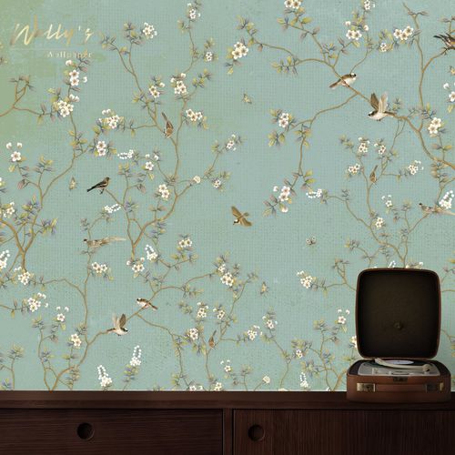 Papel de parede contemporâneo - CHINOISERIE THEME  - Wally's - floral / branco / verde