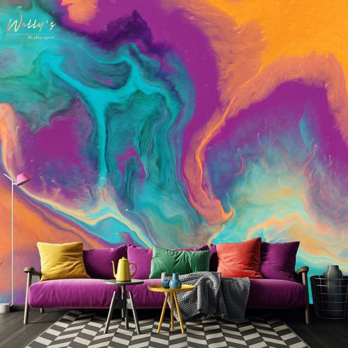 Papel de parede contemporâneo - COLOR FESTIVAL  - Wally's - estampado / verde / laranja