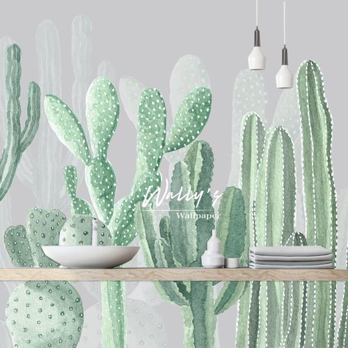 Papel de parede contemporâneo - CACTUS - Wally's - com natureza / cinza / verde
