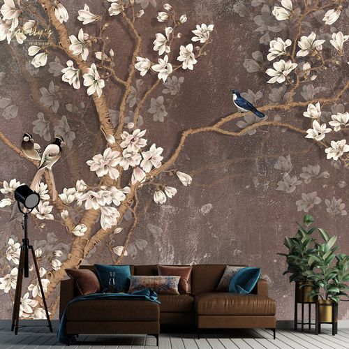 Papel de parede contemporâneo - BLOSSOMY  - Wally's - floral / de estilo chinoiserie / branco