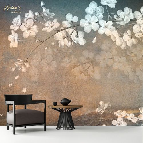Papel de parede contemporâneo - GRINGE BLOSSOM  - Wally's - de estilo chinoiserie / cinza / branco