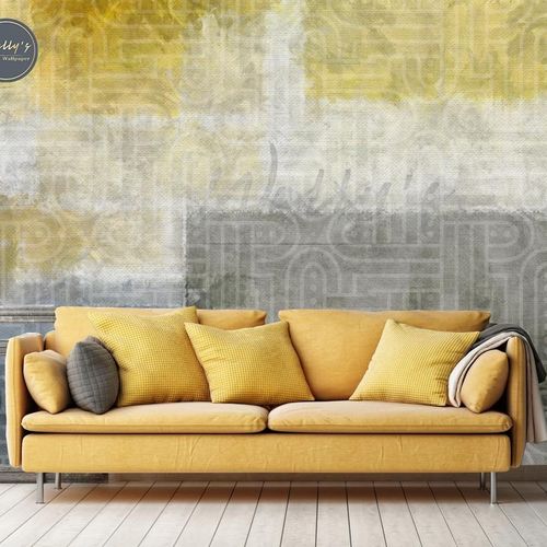 Papel de parede contemporâneo - ROUGH  - Wally's - estampado / cinza / amarelo