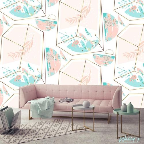 Papel de parede contemporâneo - ABSTRACT PASTELS  - Wally's - com padrão geométrico / branco / verde