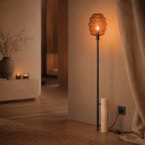 Luminária de chão sem pé - ECHOS - s.LUCE - metálica / em vidro / em mármore travertino