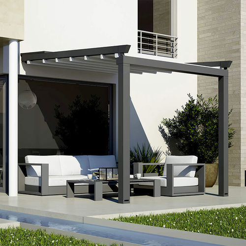Pérgola apoiada em parede - Stylex leaning - AMA sun protection industries - em alumínio termolacado / com cobertura retrátil em lona PVC / motorizada