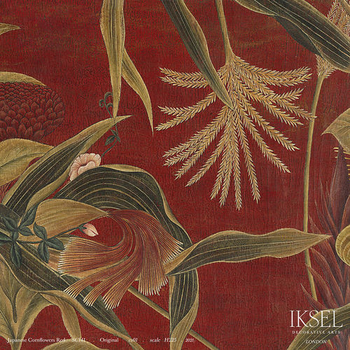 Papel de parede contemporâneo - SC141 Japanese Cornflowers Red - Iksel Decorative Arts - com natureza / floral / panorâmico