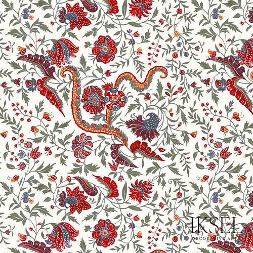 Papel de parede contemporâneo - RW306 Indienne cr52 Red - Iksel Decorative Arts - em fibra de vidro / vinílico / em PVC