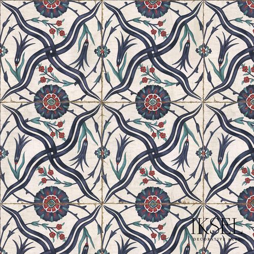 Papel de parede contemporâneo - IZNIK CHARPI RW101 - Iksel Decorative Arts - em fibra de vidro / vinílico / com padrão geométrico