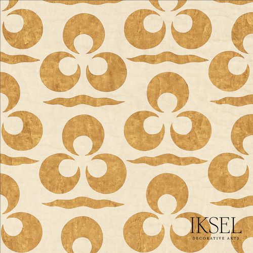 Papel de parede contemporâneo - IZNIK CHINTAMANI AND CRESCENT CR44 CREAM GOLD RW111 - Iksel Decorative Arts - em fibra de vidro / vinílico / com padrão ondulado