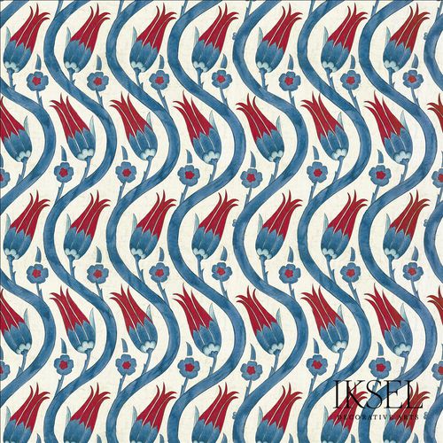 Papel de parede contemporâneo - IZNIK LALE RW109 - Iksel Decorative Arts - em fibra de vidro / vinílico / com padrão geométrico