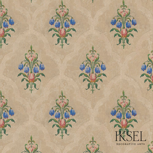 Papel de parede contemporâneo - RW411 Louis XVI Prairie Bouquet - Iksel Decorative Arts - em fibra de vidro / vinílico / com natureza