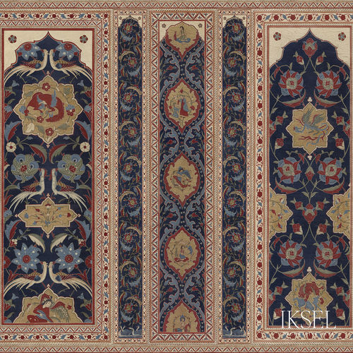 Papel de parede contemporâneo - AR202 Aleppo Blue - Iksel Decorative Arts - em fibra de vidro / vinílico / com padrão floral