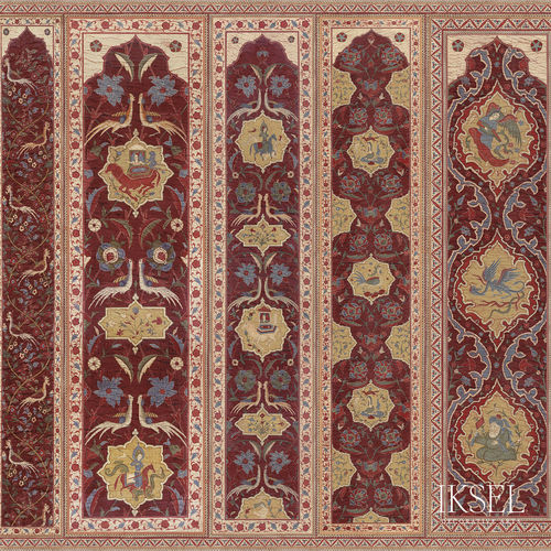 Papel de parede contemporâneo - AR201 Aleppo Red - Iksel Decorative Arts - em fibra de vidro / vinílico / com padrão floral