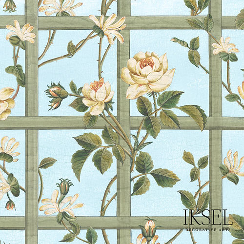 Papel de parede contemporâneo - RW416 Rose Trellis - Iksel Decorative Arts - vinílico / em fibra de vidro / com natureza