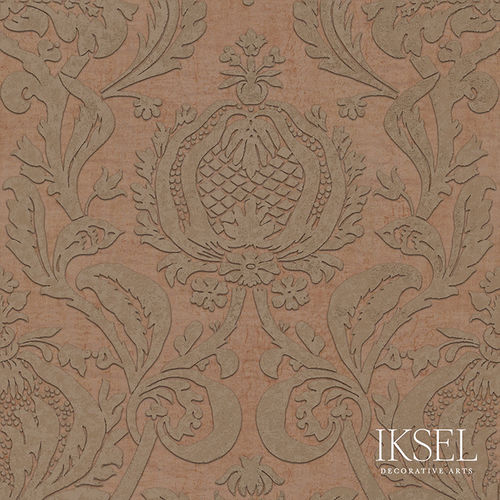 Papel de parede contemporâneo - RW402 Pomegranate Damask - Iksel Decorative Arts - vinílico / em fibra de vidro / com natureza