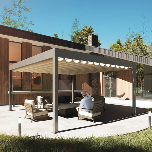 Pérgola em alumínio - PLUS - Motorline Professional - em tecido / com cobertura retrátil em lona PVC / sob medida