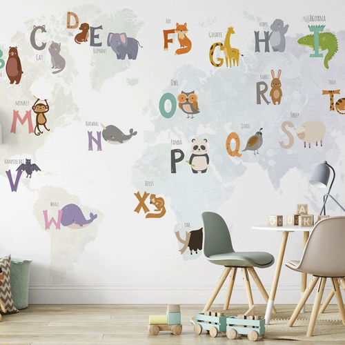 Papel de parede contemporâneo - carte du monde éducative - MuralConcept - em tecido não tecido / panorâmico / com animais