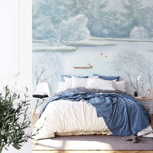 Papel de parede contemporâneo - aquarelle hiver mystique - MuralConcept - em tecido não tecido / panorâmico / azul