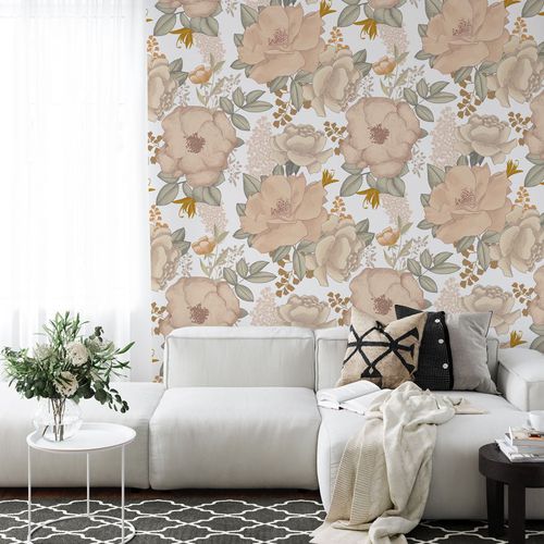 Papel de parede contemporâneo - pastel terracotta - MuralConcept - em tecido não tecido / floral / marrom