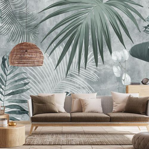 Papel de parede contemporâneo - Biophilic Jungle Monochrome - MuralConcept - em tecido não tecido / com natureza / cinza