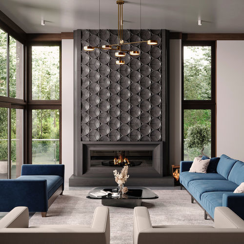 Decoração de pano de chaminé contemporânea - AVANTI - 3D OVERMANTEL - Tartaruga Design Inc - em pedra