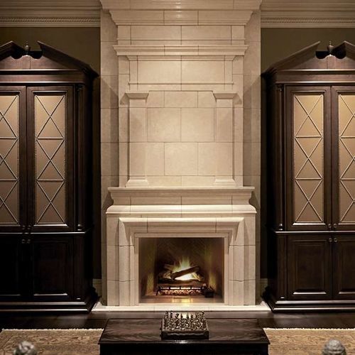 Decoração de pano de chaminé clássica - MEREWORTH – OVERMANTEL - Tartaruga Design Inc - em pedra / branca