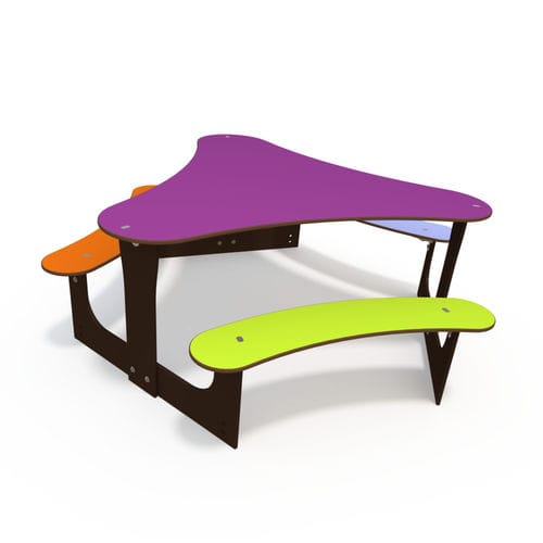 Mesa de piquenique contemporânea - MO TA-6002-90 - QUALI-Cité - em HPL / com base metálica / com cadeiras integradas