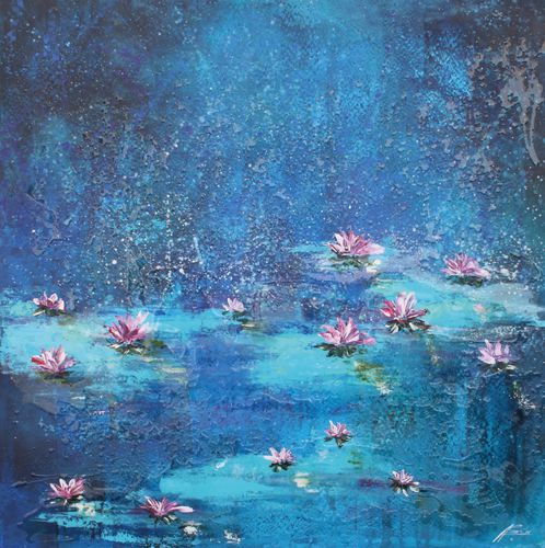 Quadro decorativo em acrílico - NENUFARES AZULES - OHORIGINAL BUSINESS SL - misto / pintado à mão / paisagem