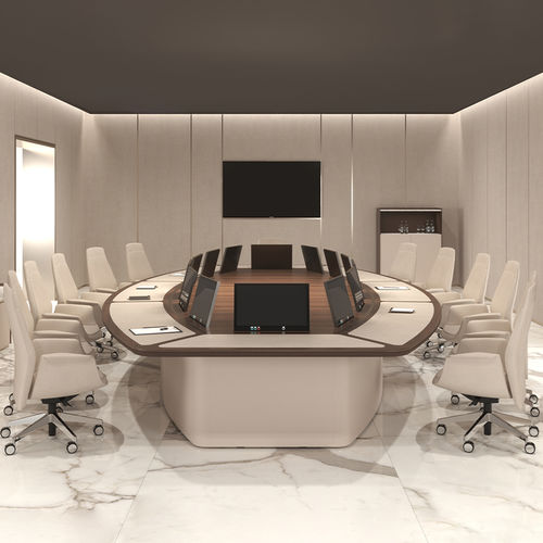 Mesa de reunião contemporânea - COUTURE - Turadi - com folheado de madeira / em metal escovado / em metal polido
