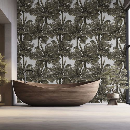 Papel de parede de design biofílico - PALMERAIE OMBRE OLIVE - Kam et Leon - em tecido não tecido / vinílico / com natureza