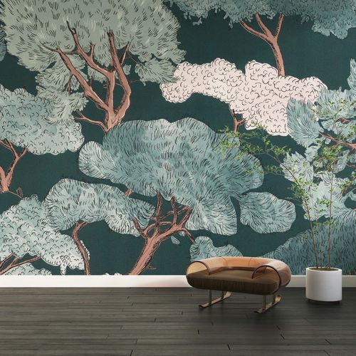 Papel de parede contemporâneo - FOR&Ecirc;T STYLIS&Eacute;E - Kam et Leon - em tecido não tecido / vinílico / com natureza