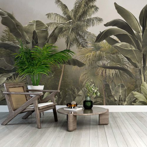 Papel de parede contemporâneo - FOR&Ecirc;T TROPICALE LUXURIANTE - Kam et Leon - em tecido não tecido / vinílico / floral