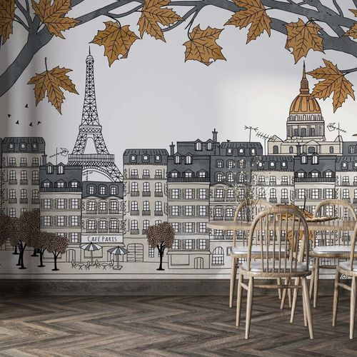 Papel de parede contemporâneo - PARISIEN CHARME D&rsquo;AUTOMNE - Kam et Leon - em tecido não tecido / vinílico / com cena